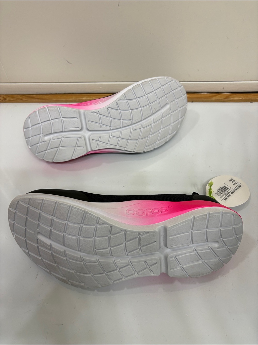 NWT OOFOS Black Slip-On Sneakers with Pink and Lime Accents - Picture 9 of 11